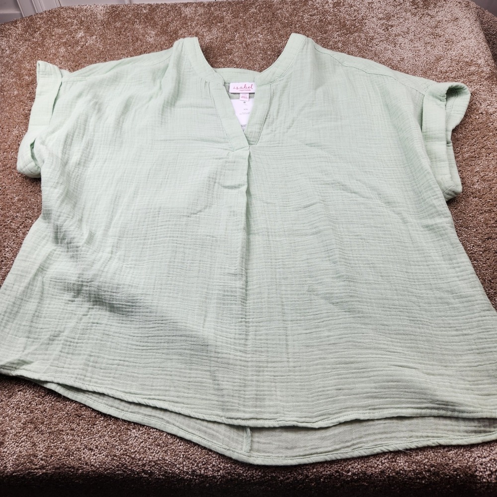Isabel by Ingrid & Isabel Maternity Gauze Top Light Green XXL Short Sleeve